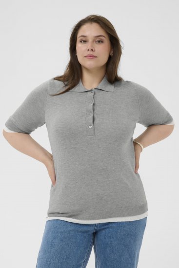 Kaffe Curve Lizzy Contrast Knitted Polo Grey Melange - Pikeepaidat - 