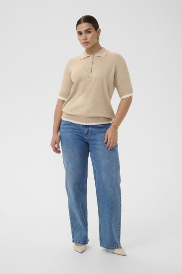 Kaffe Curve Lizzy Contrast Knitted Polo Feather Grey Melange - Pikeepaidat - 