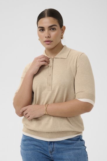 Kaffe Curve Lizzy Contrast Knitted Polo Feather Grey Melange - Pikeepaidat - 