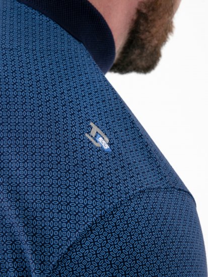 D555 Murray Printed Jacquard Collar & Cuff Short Sleeve Polo Blue - Pikeepaidat - Miesten isot pikeepaidat