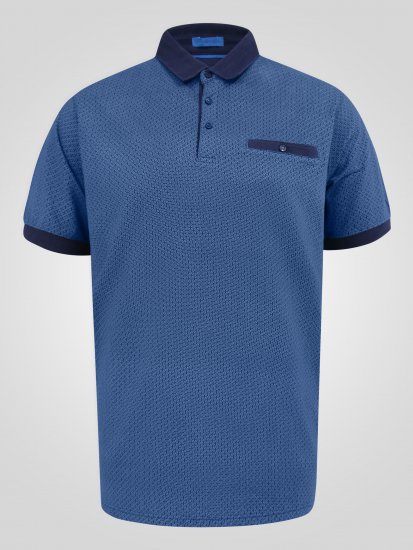 D555 Murray Printed Jacquard Collar & Cuff Short Sleeve Polo Blue - Pikeepaidat - Miesten isot pikeepaidat