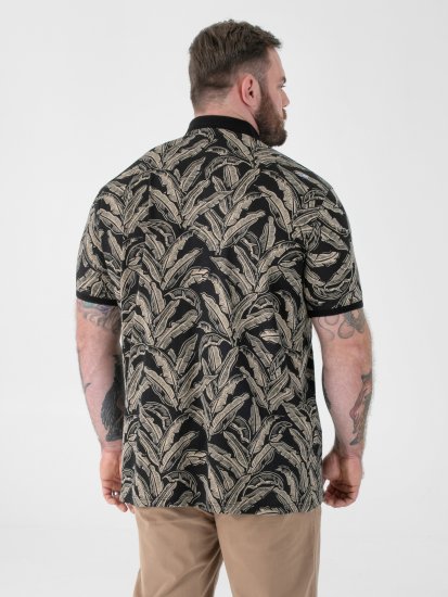 D555 Palmer Leaf Printed Jacquard Collar & Cuff Chest Pocket Polo Black - Pikeepaidat - Miesten isot pikeepaidat