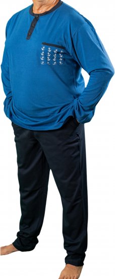 20 Nodi Maestrale Pajamas with Long Pants in Combed Cotton Jersey Blue - Pyjama/Loungewear - Miesten Pyjamat Isot Koot