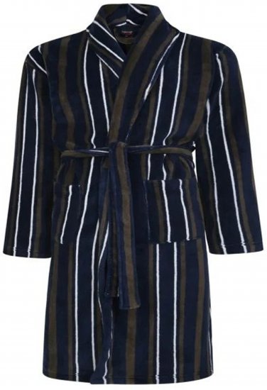 Espionage PJ149 Striped Fleece Gown Navy/Charcoal - Kylpytakit/aamutakit/pyyhkeet - Miesten kylpytakit isot koot