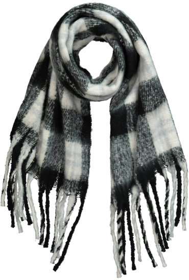 Ulla Popken Plaid Long Fringe Scarf Black - Asusteet - 