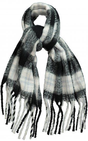Ulla Popken Plaid Long Fringe Scarf Black - Asusteet - 