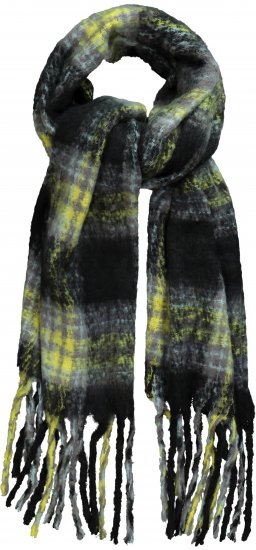 Ulla Popken Plaid Long Fringe Scarf Yellow Green - Asusteet - 