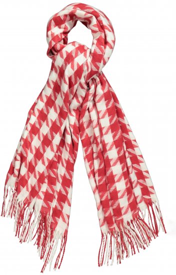 Ulla Popken Houndstooth Fringed Hem Scarf Salsa - Naisten asusteet isot koot - 