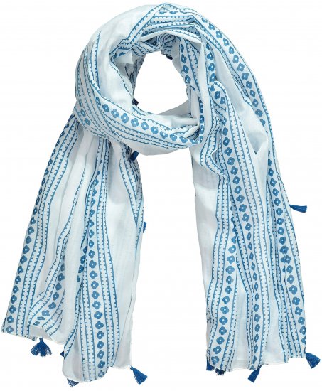 Ulla Popken Greek Stripe Tasseled Scarf Blue - Asusteet - 