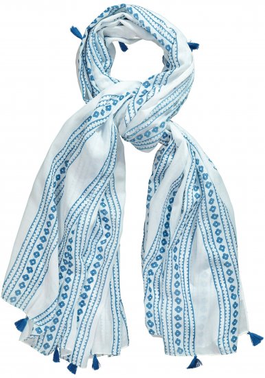 Ulla Popken Greek Stripe Tasseled Scarf Blue - Asusteet - 
