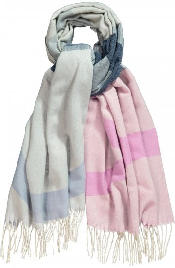 Ulla Popken Cozy Lettering Fringed Scarf Pink and Blue - Asusteet - 