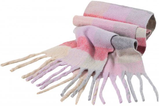Ulla Popken Plaid Pastel Fringed Scarf Pink - Naisten asusteet isot koot - 