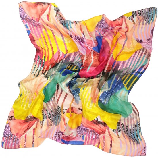 Ulla Popken Colorful Square Silk Scarf Rainbow - Asusteet - 