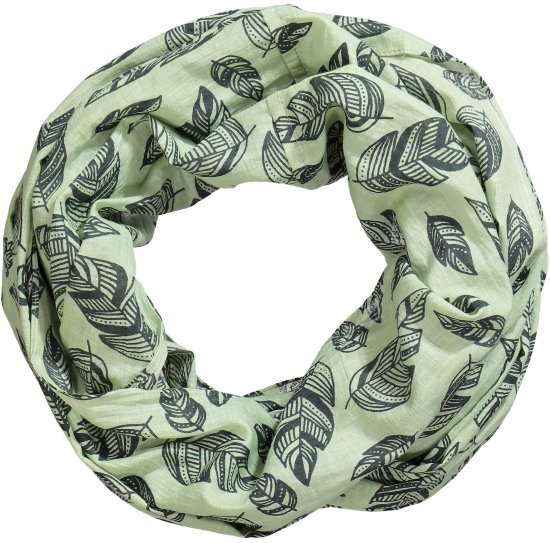 Ulla Popken Leaf Print Infinity Scarf Pistachio - Naisten asusteet isot koot - 