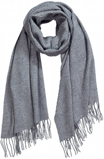 Ulla Popken Ribbed Knit Fringed Hem Scarf Grey Melange - Asusteet - 