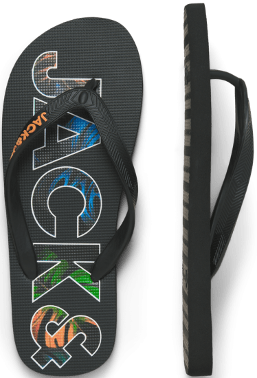 Jack & Jones Logo Palm Print Flip Flop Slippers Anthracite - Miesten Kengät 40-52 - 