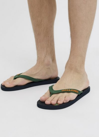 Jack & Jones Logo Palm Print Flip Flop Slippers Navy Blazer/Verdant Green - Miesten Kengät 40-52 - 