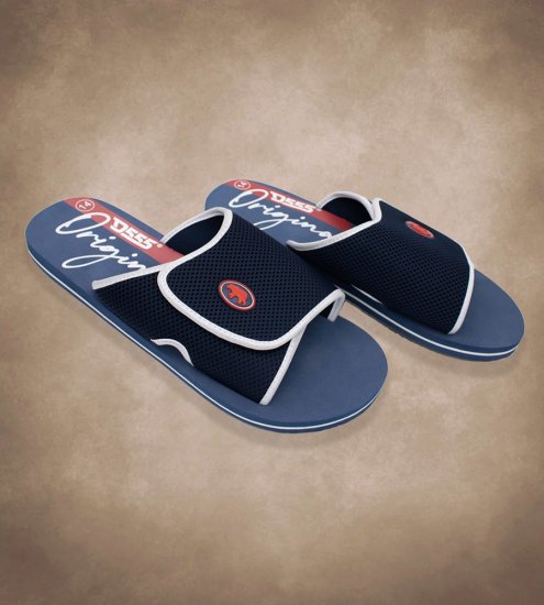 D555 DRAKE Slippers With Velcro Fastening Navy - Miesten Kengät 40-52 - 