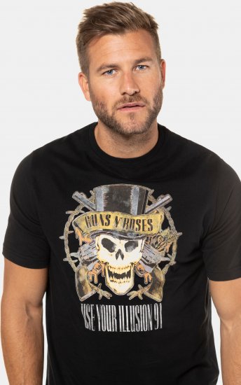 JP1880 Guns N’ Roses Skull Comfort Fit Band T-Shirt Black - T-paidat - Isot T-paidat 2XL – 14XL
