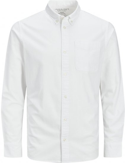 Jack & Jones Brook Oxford Long Sleeve Shirt White - Kauluspaidat - Miesten isot kauluspaidat 2XL – 8XL