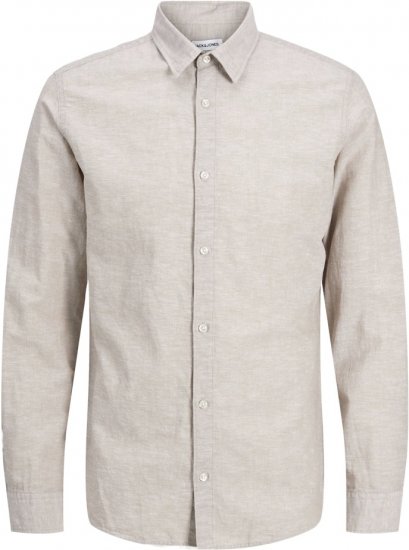 Jack & Jones Breeze Linen Blend Long Sleeve Shirt Crockery - Kauluspaidat - Miesten isot kauluspaidat 2XL – 8XL