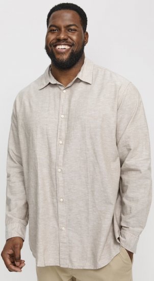 Jack & Jones Breeze Linen Blend Long Sleeve Shirt Crockery - Kauluspaidat - Miesten isot kauluspaidat 2XL – 8XL