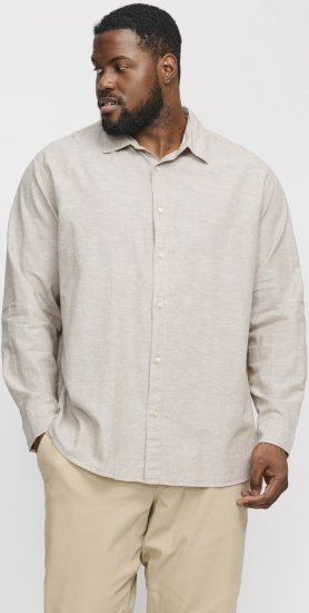 Jack & Jones Breeze Linen Blend Long Sleeve Shirt Crockery - Kauluspaidat - Miesten isot kauluspaidat 2XL – 8XL