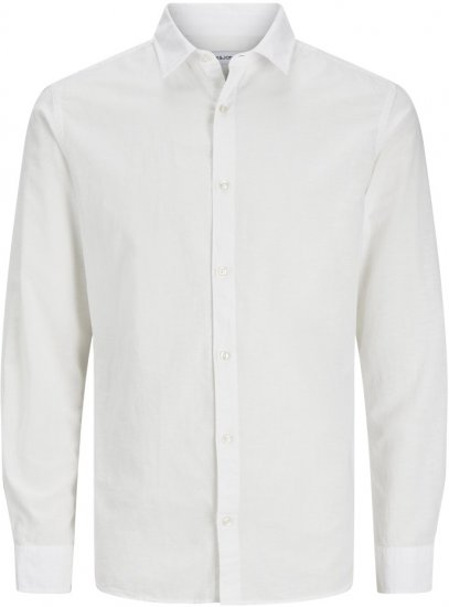 Jack & Jones Breeze Linen Blend Long Sleeve Shirt White - Kauluspaidat - Miesten isot kauluspaidat 2XL – 8XL