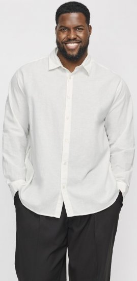 Jack & Jones Breeze Linen Blend Long Sleeve Shirt White - Kauluspaidat - Miesten isot kauluspaidat 2XL – 8XL