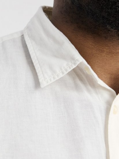 Jack & Jones Breeze Linen Blend Long Sleeve Shirt White - Kauluspaidat - Miesten isot kauluspaidat 2XL – 8XL