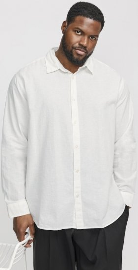 Jack & Jones Breeze Linen Blend Long Sleeve Shirt White - Kauluspaidat - Miesten isot kauluspaidat 2XL – 8XL