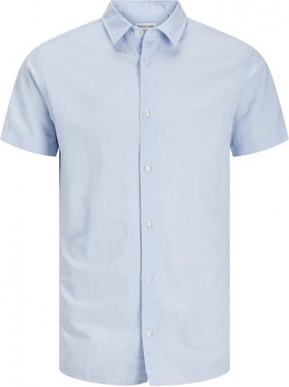 Jack & Jones Breeze Linen Blend Short Sleeve Shirt Chambray Blue - Kauluspaidat - Miesten isot kauluspaidat 2XL – 8XL