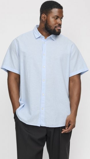 Jack & Jones Breeze Linen Blend Short Sleeve Shirt Chambray Blue - Kauluspaidat - Miesten isot kauluspaidat 2XL – 8XL