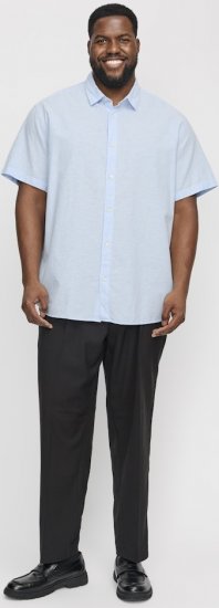 Jack & Jones Breeze Linen Blend Short Sleeve Shirt Chambray Blue - Kauluspaidat - Miesten isot kauluspaidat 2XL – 8XL