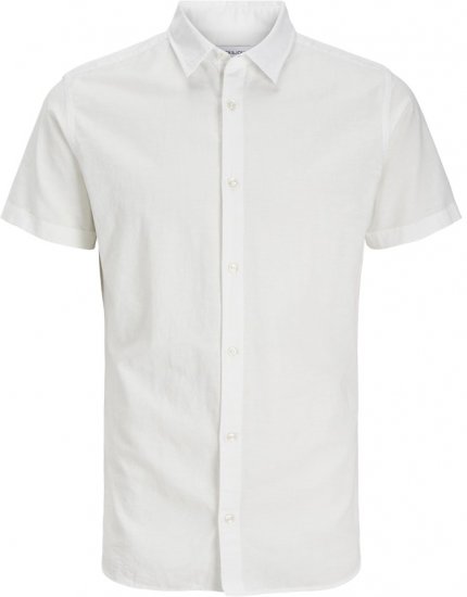 Jack & Jones Breeze Linen Blend Short Sleeve Shirt White - Kauluspaidat - Miesten isot kauluspaidat 2XL – 8XL