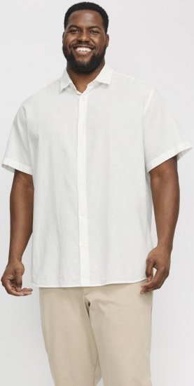 Jack & Jones Breeze Linen Blend Short Sleeve Shirt White - Kauluspaidat - Miesten isot kauluspaidat 2XL – 8XL