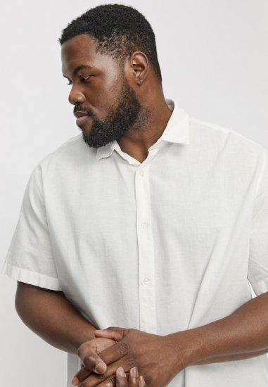 Jack & Jones Breeze Linen Blend Short Sleeve Shirt White - Kauluspaidat - Miesten isot kauluspaidat 2XL – 8XL
