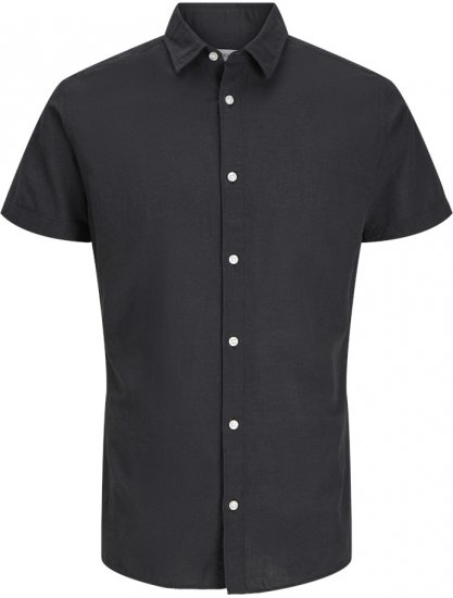 Jack & Jones Breeze Linen Blend Short Sleeve Shirt Black - Kauluspaidat - Miesten isot kauluspaidat 2XL – 8XL