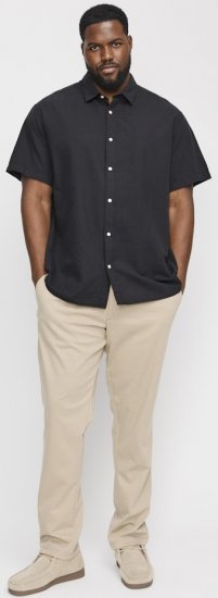 Jack & Jones Breeze Linen Blend Short Sleeve Shirt Black - Kauluspaidat - Miesten isot kauluspaidat 2XL – 8XL