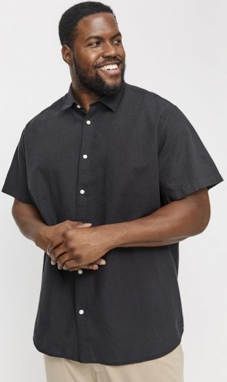 Jack & Jones Breeze Linen Blend Short Sleeve Shirt Black - Kauluspaidat - Miesten isot kauluspaidat 2XL – 8XL