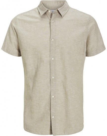 Jack & Jones Breeze Linen Blend Short Sleeve Shirt Beige - Kauluspaidat - Miesten isot kauluspaidat 2XL – 8XL