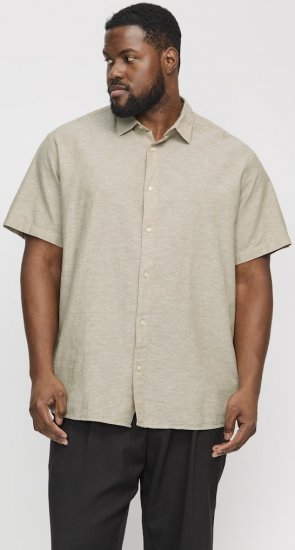 Jack & Jones Breeze Linen Blend Short Sleeve Shirt Beige - Kauluspaidat - Miesten isot kauluspaidat 2XL – 8XL