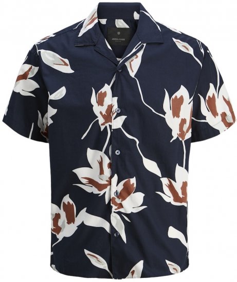 Jack & Jones Palermo Resort Print Short Sleeve Shirt Dark Blue - Kauluspaidat - Miesten isot kauluspaidat 2XL – 8XL