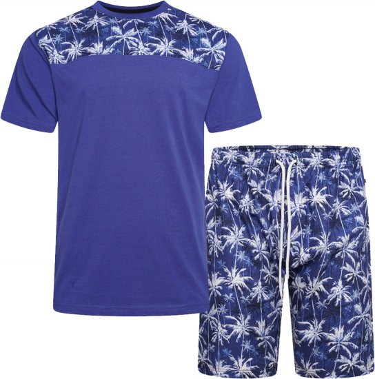 Kam Jeans 5002 Palm Tree Panel Tee And Short Set Electric Blue - T-paidat - Isot T-paidat 2XL – 14XL