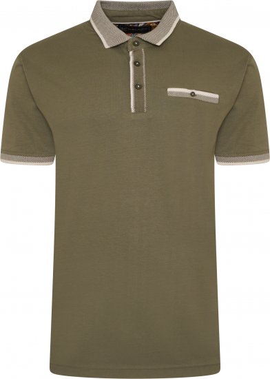 Kam Jeans Jersey Polo with Jacquard Collar/Cuffs Khaki - Pikeepaidat - Miesten isot pikeepaidat