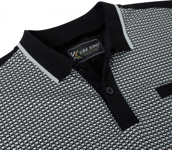 Kam Jeans 5518 Smart Mini Geo-Print Polo Black - Pikeepaidat - Miesten isot pikeepaidat