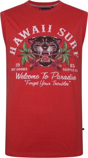 Kam Jeans 5763 Hawaii Surf Vest Sleeveless T-Shirt Washed Red - T-paidat - Isot T-paidat 2XL – 14XL