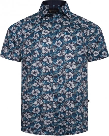 Kam Jeans 6061 Hibiscus Floral Print Short Sleeve Shirt Midnight Blue - Kauluspaidat - Miesten isot kauluspaidat 2XL – 8XL