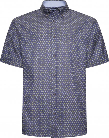 Kam Jeans P033 Premium Floral Print Short Sleeve Shirt Navy - Kauluspaidat - Miesten isot kauluspaidat 2XL – 8XL