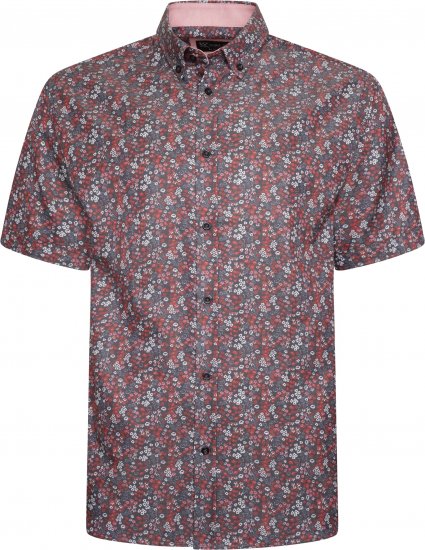 Kam Jeans P034 Premium Floral Print Short Sleeve Shirt Burgundy - Kauluspaidat - Miesten isot kauluspaidat 2XL – 8XL